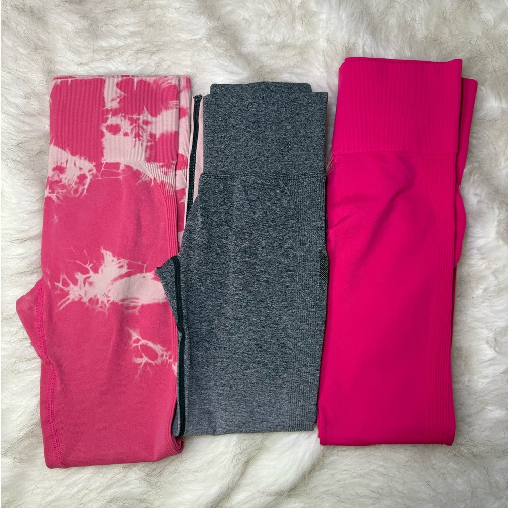 SHEIN Pink and Gray Leggings Set for Yoga and Casual Wear